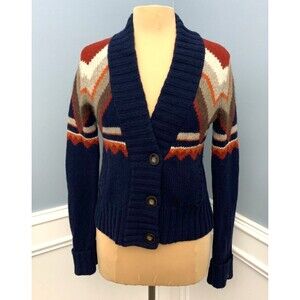 Vintage Eddie Bauer Sweater Womens S Southwestern Aztec Cardigan Lambs Wool Y2K